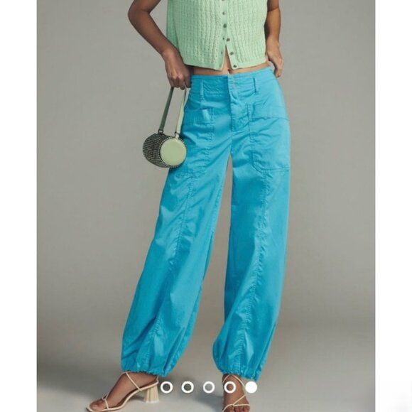 Maeve Clean Balloon Trouser Elastic Waist Cargo Pants Blue Baggy Anthropologie 8 - Picture 1 of 10